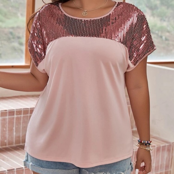 SHEIN Tops - Contrast Sequin Batwing Sleeve Tee